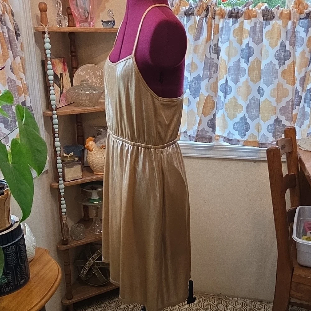 Gold Asymmetrical Spaghetti Strap Sundress for Cocktail By Sadie Robertson. B
